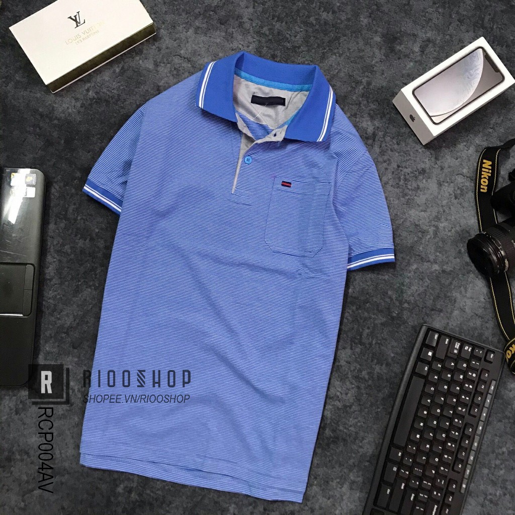 Áo phông nam có túi ngắn tay kẻ sọc ngang cao cấp RCP004AV - áo polo nam Riooshop | BigBuy360 - bigbuy360.vn