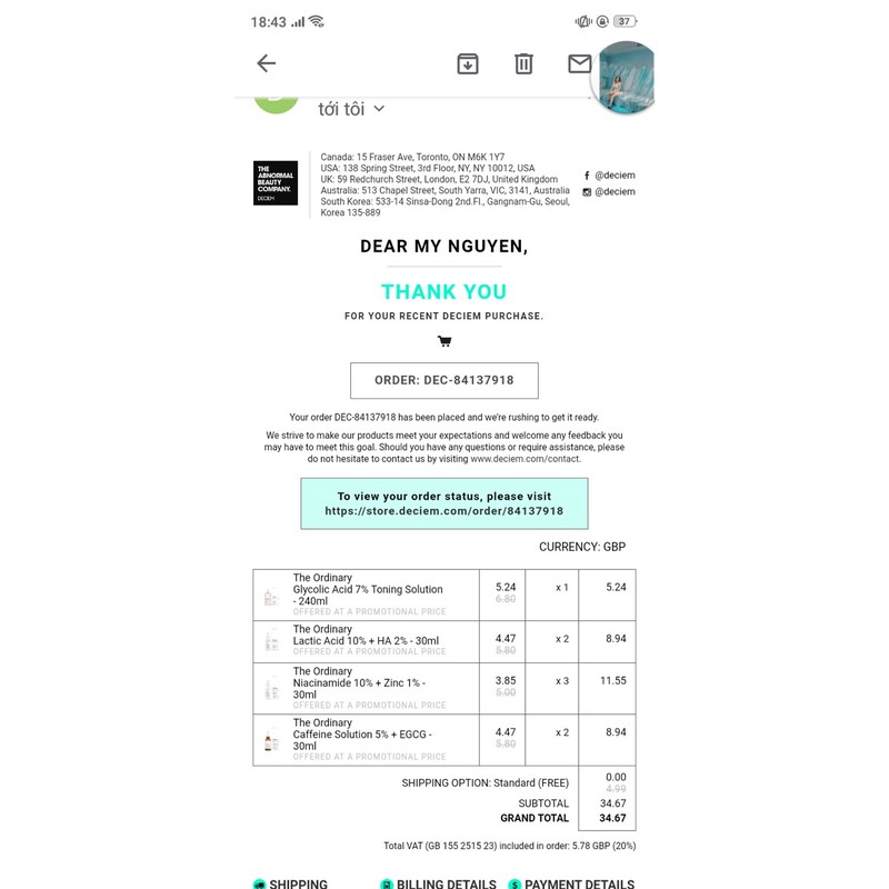 Serum tẩy tế bào chết hoá học AHA 30% + BHA 2% Peeling Solution - The Ordinary.