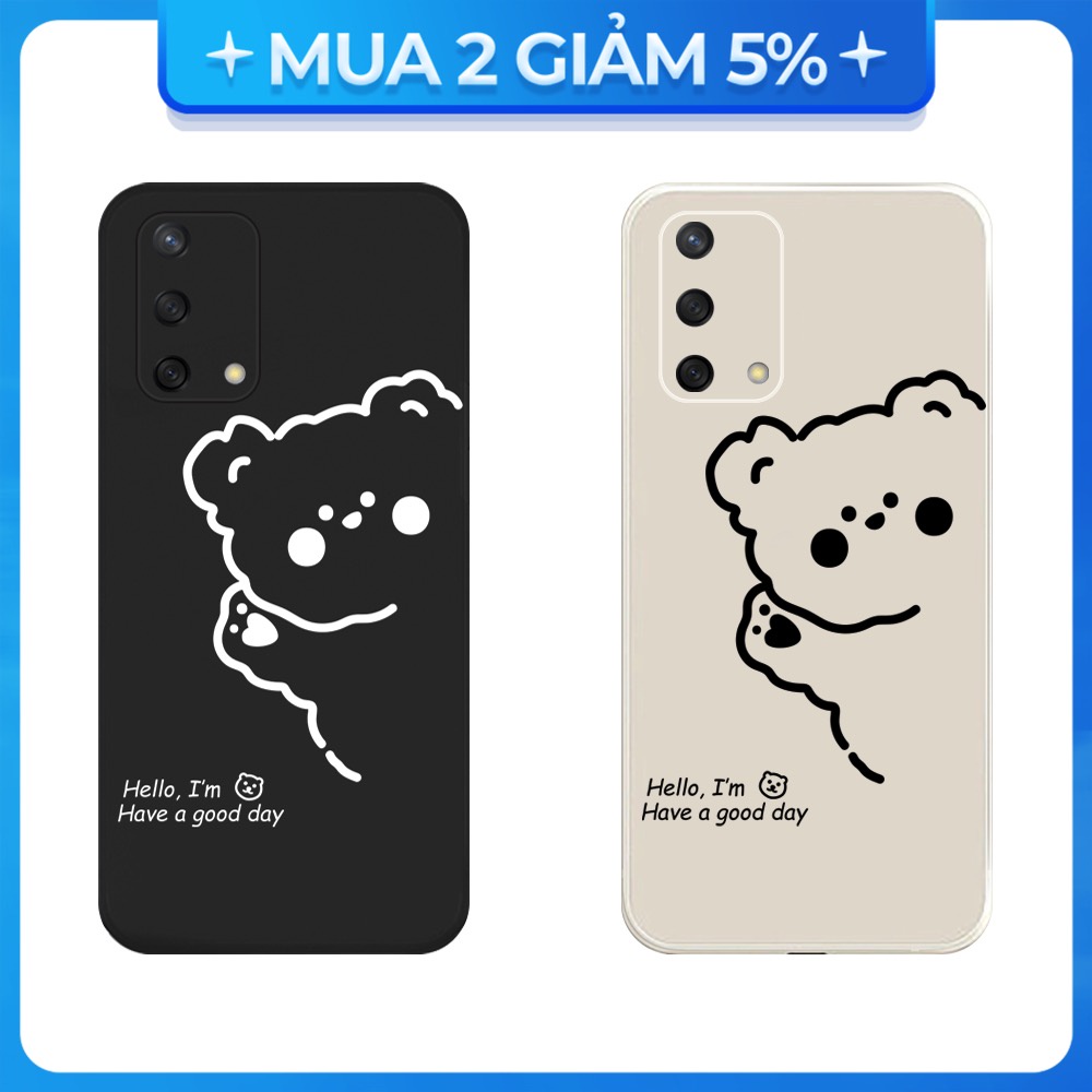 Ốp Lưng Cạnh Vuông Oppo A1K/A5S/A74/A54/....Viền Bảo Vệ Camera Hình Gấu Hello