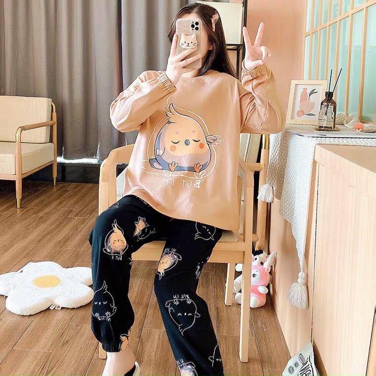 Bộ đồ dành cho nữ,in hình chim dễ thương,chất vải mềm mịn thoải mái, áo dài tay quần dài phù hợp mặc ở nhà,đi chơi