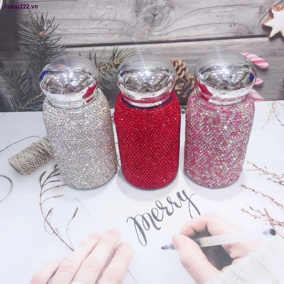 Bình nước giữ nhiệt bằng thép không gỉ 304 đính đá kim cương phong cách Âu Mỹ