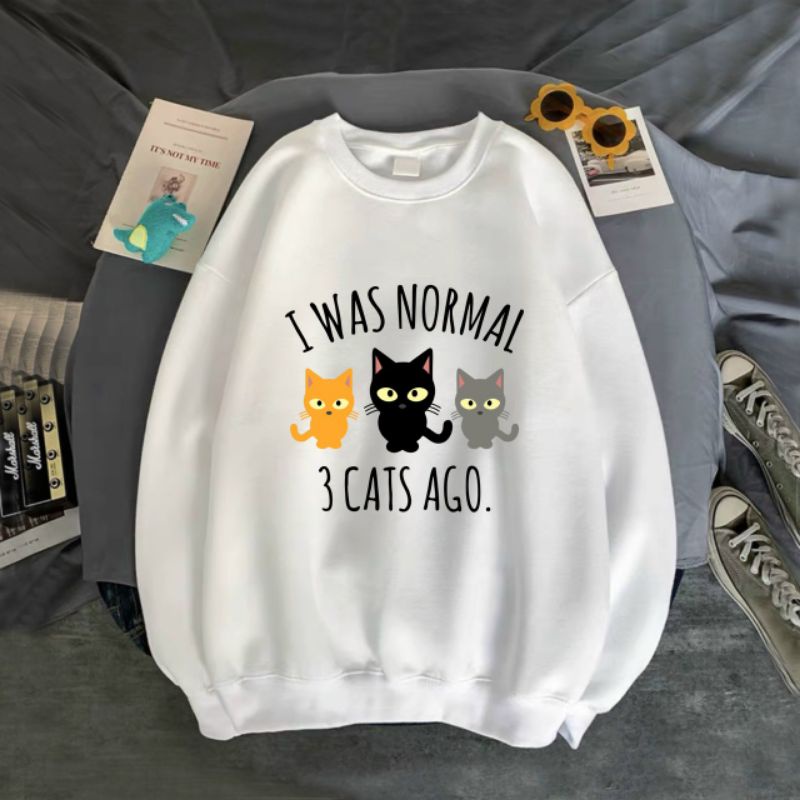 ÁO SWEATER UNISEX NỈ BÔNG IN 3 CON MÈO