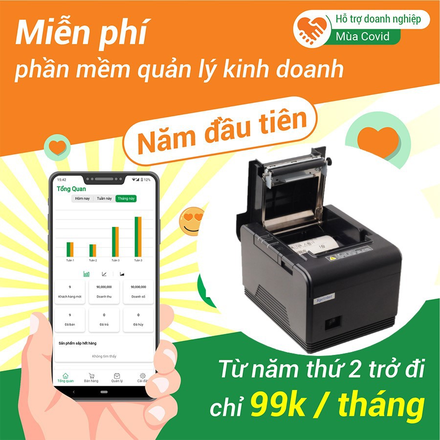 Máy in nhiệt XPrinter Q200 Cổng Lan+ USB Tặng Free 3 Tháng Phần mềm bán hàng