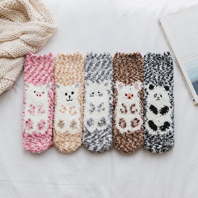 Vớ Nhung San Hô Giữ Ấm Mùa Đông In Họa Tiết Thú Hoạt Hình Nhiều Màu Cho Nữ
