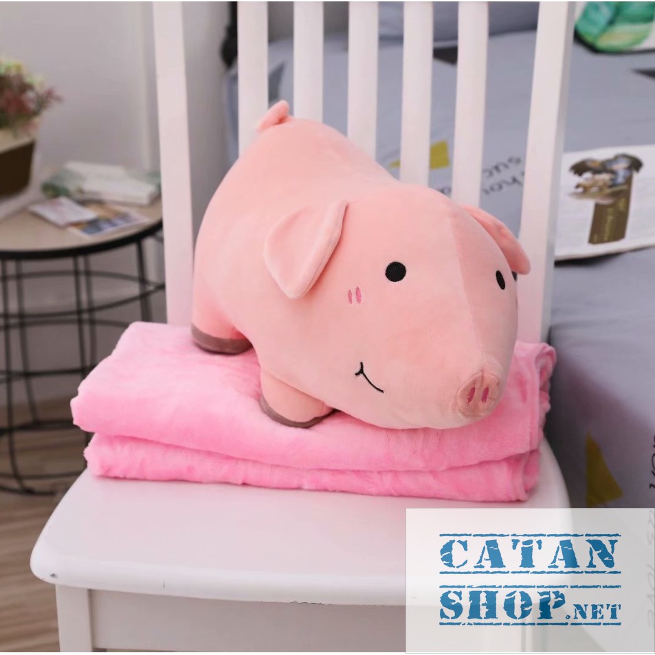 NPP12 -  Gối mền heo hồng mập cute, vải thun 4 chiều cực mịn, chăn gối văn phòng, gấu bông CATAN shop, quà tặng sinh nhậ