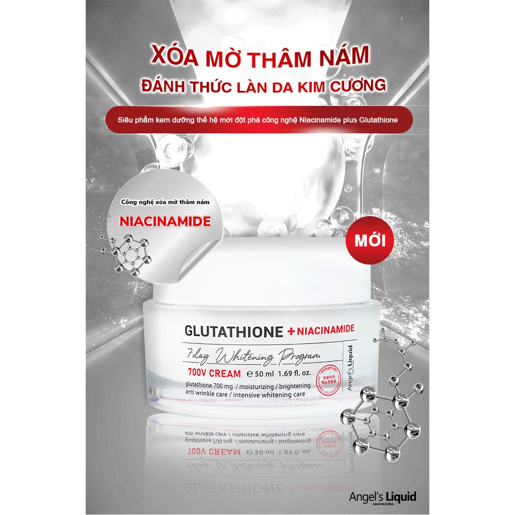 Kem Dưỡng Trắng Mờ Mám, Giảm Thâm Angel’s Liquid Glutathione Plus Niacinamide 700 V Cream 50ml (NEW)