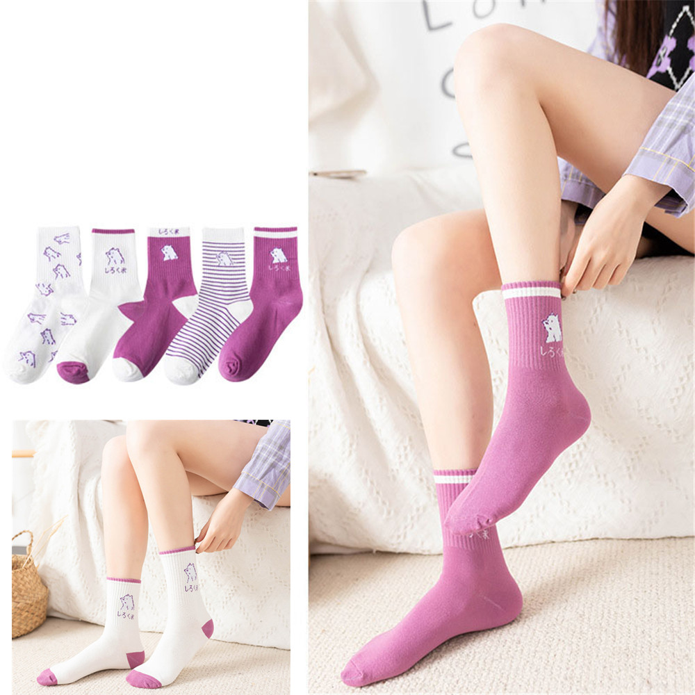 [sweet] woman cartoon bear purple long tube socks autumn and winter wild cotton sports  socks