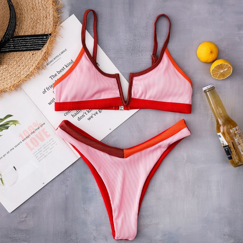 Lakie_bikini: Bikini 2 Mảnh Phối Màu Cổ V Cao Cấp Lọt Khe  Siêu Tây