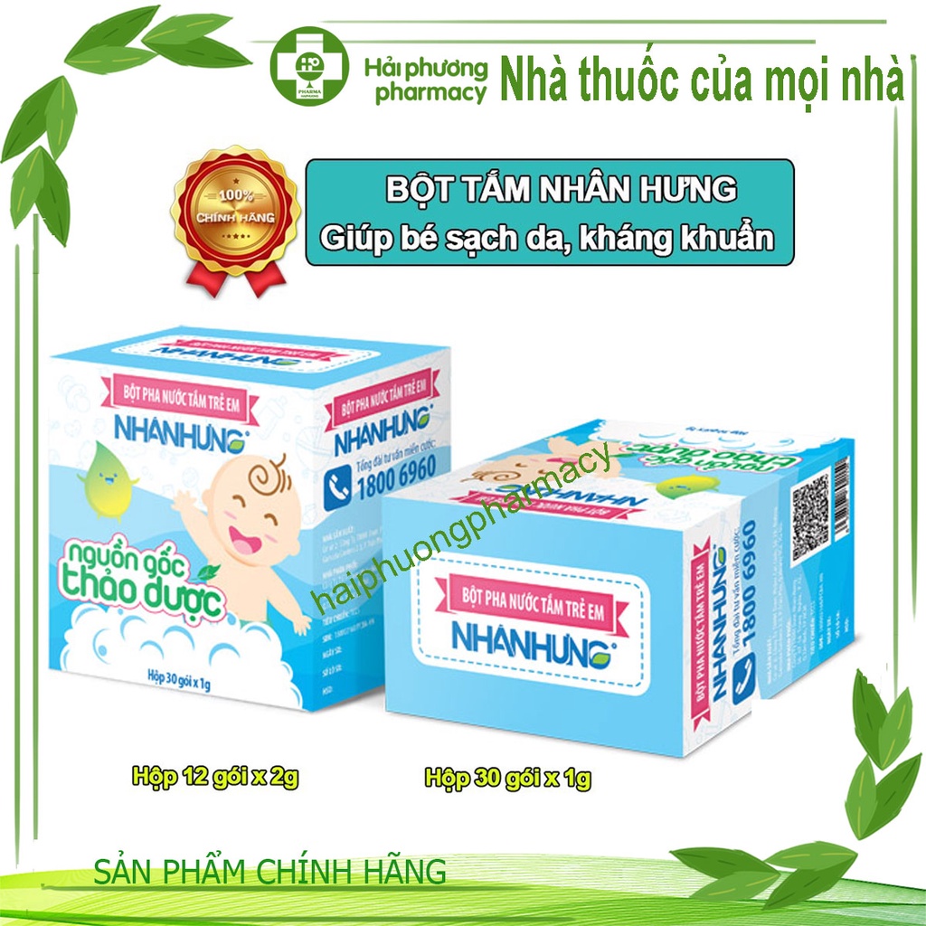 Bột pha nước tắm trẻ em Nhân Hưng (Lẻ 12 gói và 30 gói)