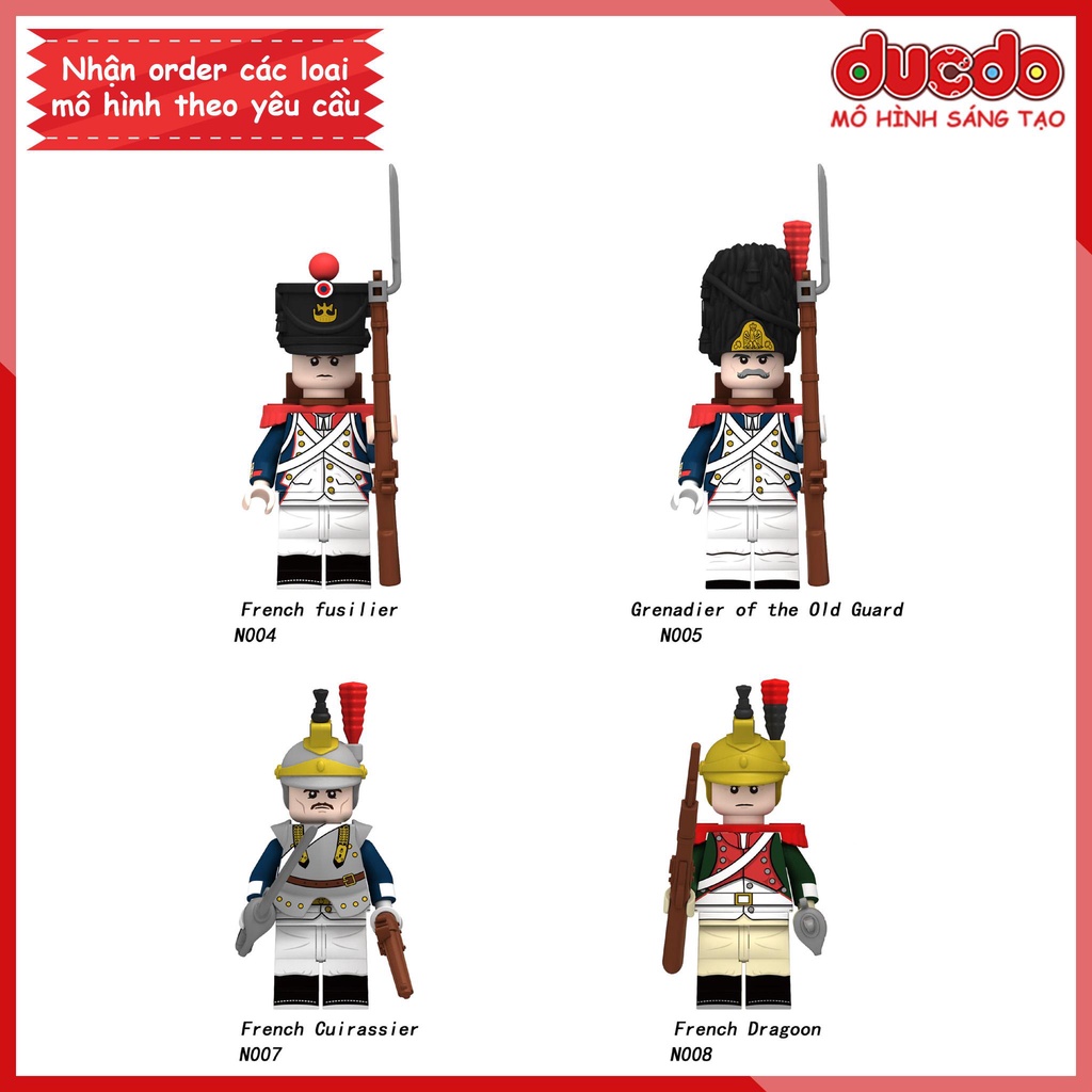 Minifigures lính Pháp trong cuộc chiến Napoleon siêu đẹp - Đồ chơi Lắp ghép Xếp hình Mini trung cổ XINH N004 - N008
