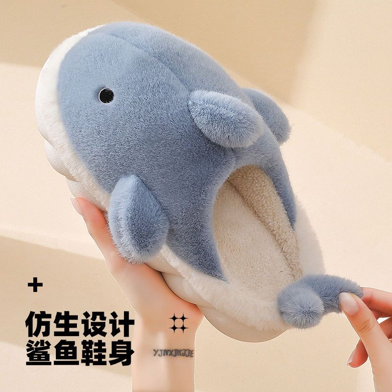 Dép Bông Đi Trong Nhà Đế Dày Chống Trượt Hình Cá Mập Hoạt Hình Cho Cặp