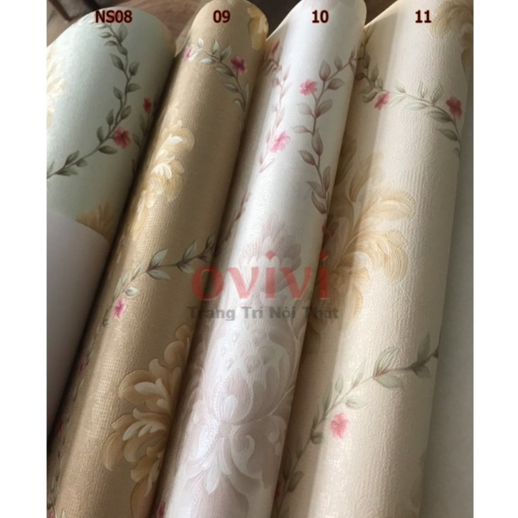 Giấy Dán Tường Hoa Văn Châu Âu Cổ Điển Lụa Không Keo Khổ 10m x 53 cm Màu Trắng, Màu Vàng , Màu Nâu