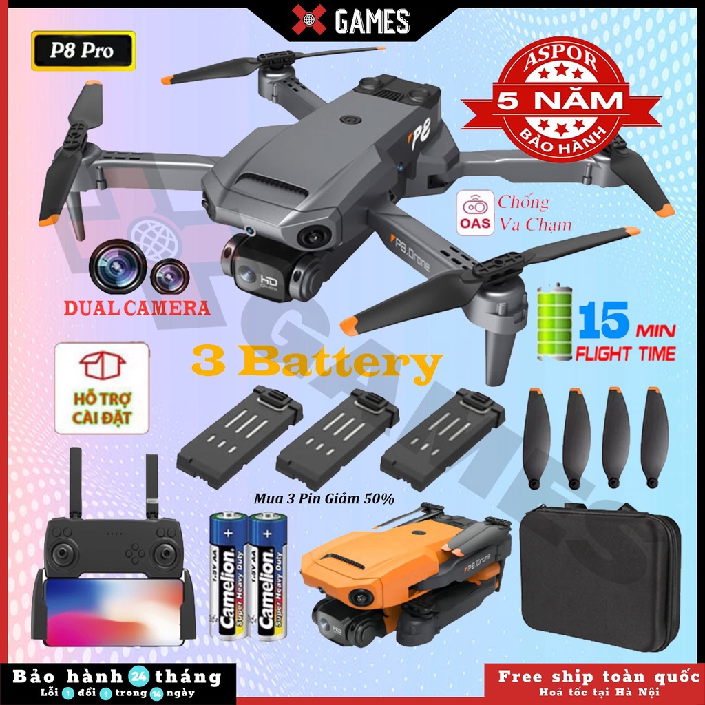 Flycam giá rẻ P8 Pro 🌈Hot 2023🌈Cảm biến 4 chiều,Camera truyền hình ảnh trực tiếp,Kết nối Wifi với điện thoại + Tặng túi.
