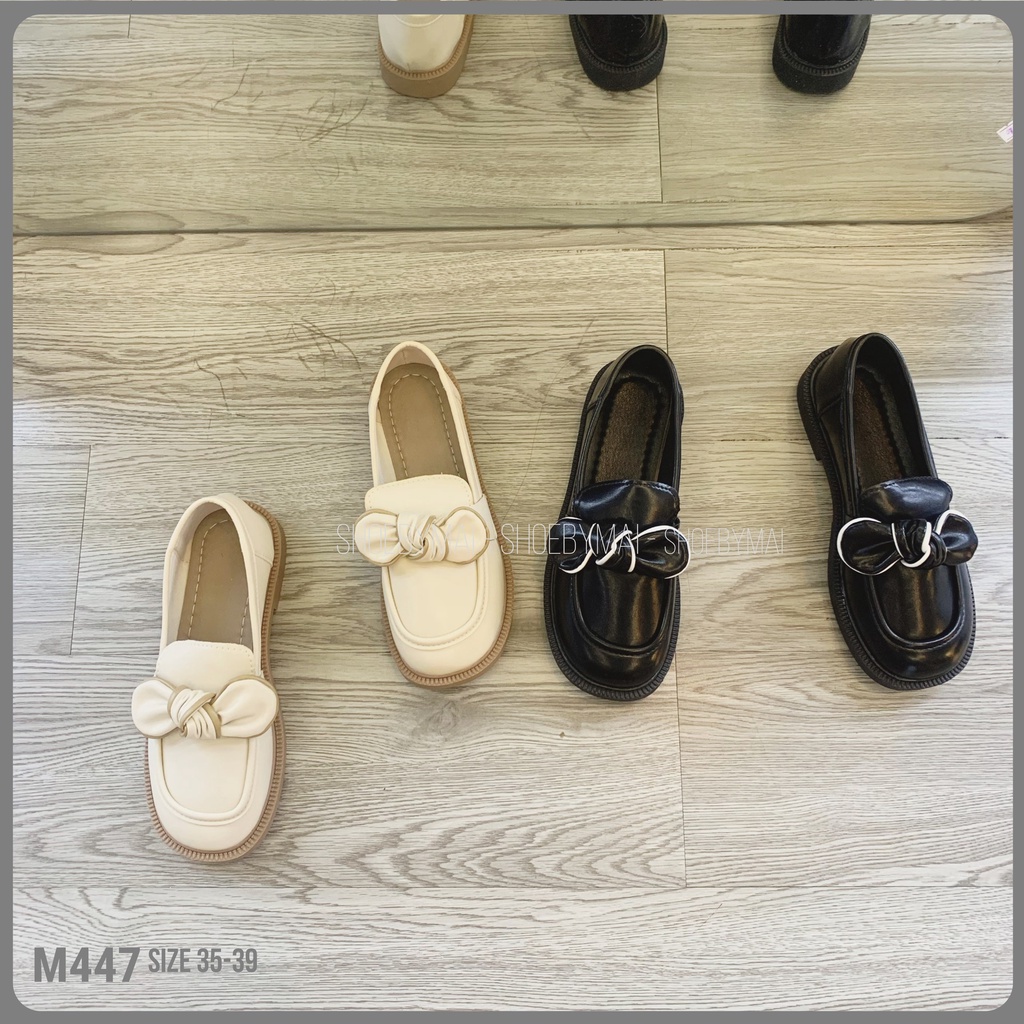 Giày đế bằng nơ Anh reto da lì mềm M447