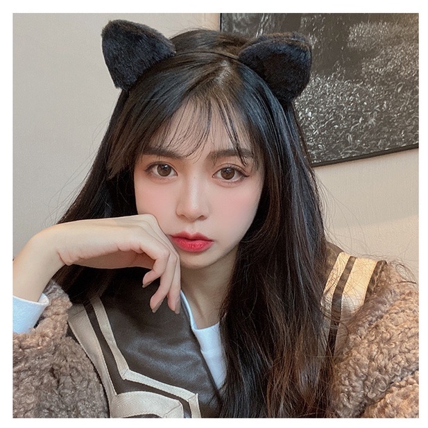 Cài tóc vải ren phối tai mèo retro thời trang