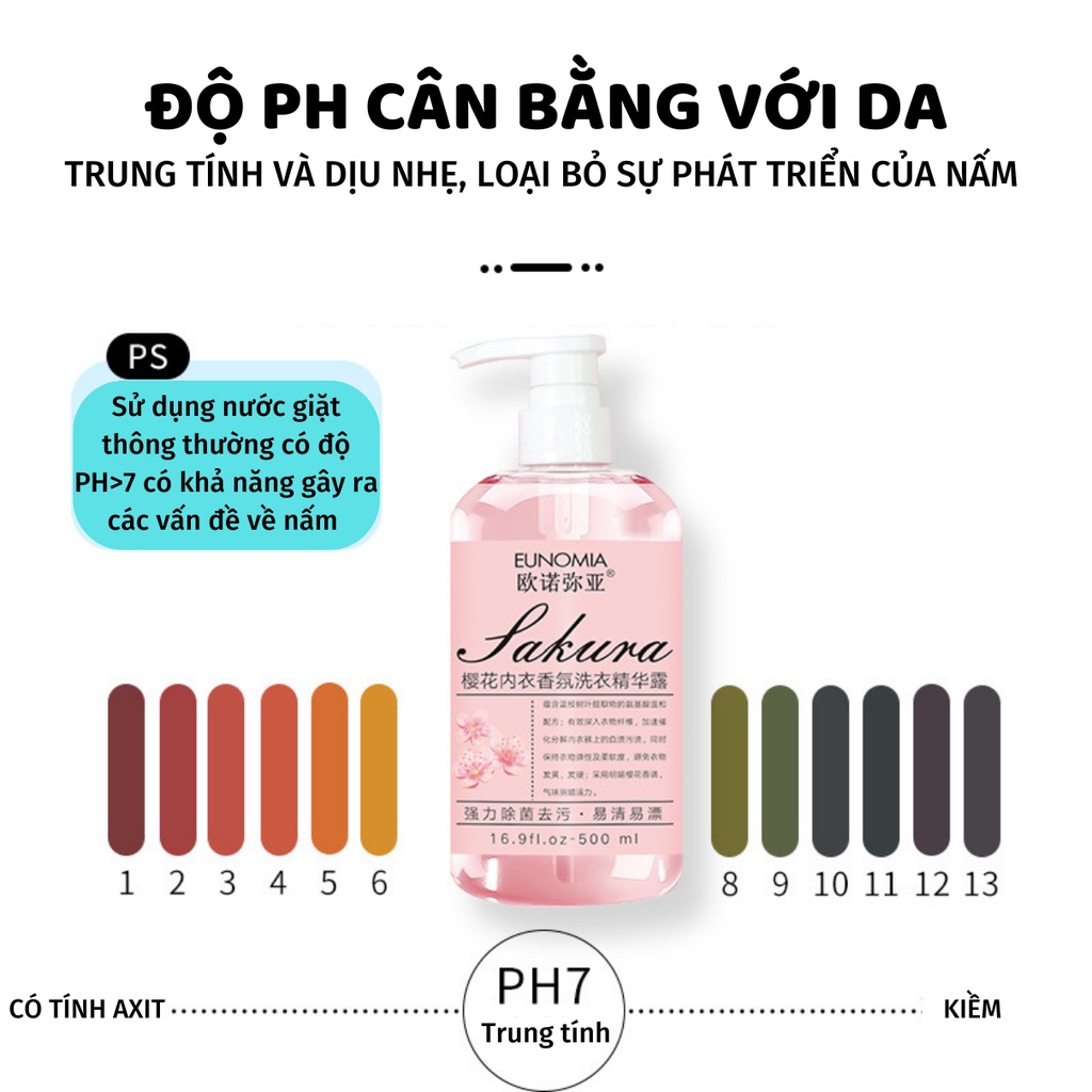 Nước giặt đồ lót hương hoa Anh Đào EUNOMIA Sakura 500ml 300ml độ PH 7 Trung tính kháng khuẩn phù hợp cho cả đồ trẻ em