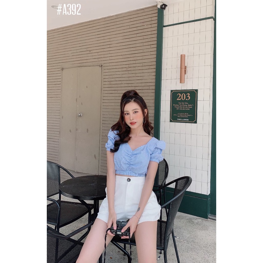 ÁO CR TAY PHỒNG BO THUN EO MÀU TRẮNG