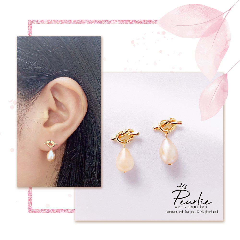 PEARLIE TIE MY WAVE PINK [BÔNG TAI/ KHUYÊN TAI BẠC] - HẠT TRAI NƯỚC NGỌT XU HƯỚNG HÀN QUỐC 2021