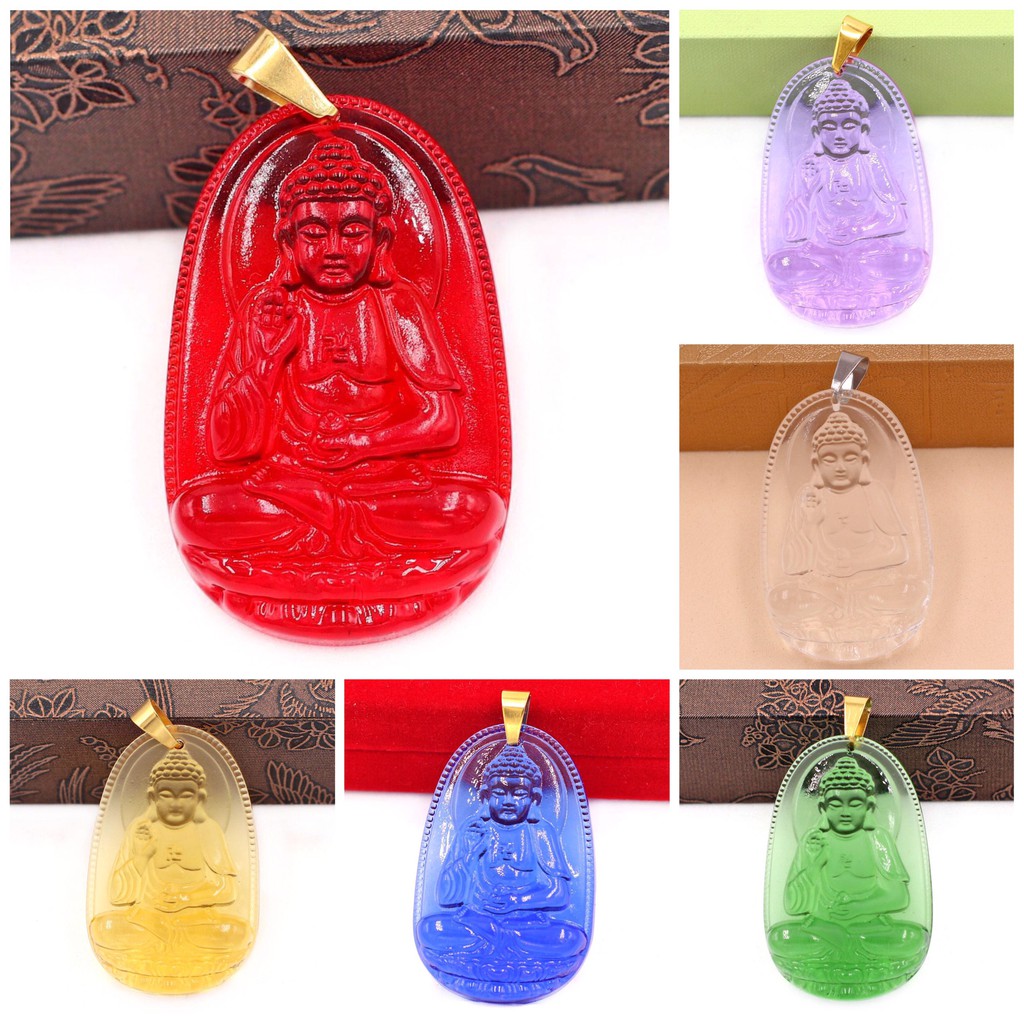 Mặt Dây Chuyền Phật A Di Đà Pha Lê 3.6cm - Phật Bản Mệnh Tuổi Tuất, Hợi - Tặng Kèm Móc Inox - Mặt Phật Size Nhỏ