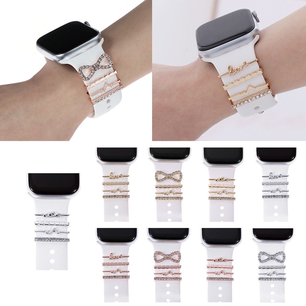 Nhẫn kim loại đính đá nhiều màu sắc dùng trang trí cho đồng hồ Apple