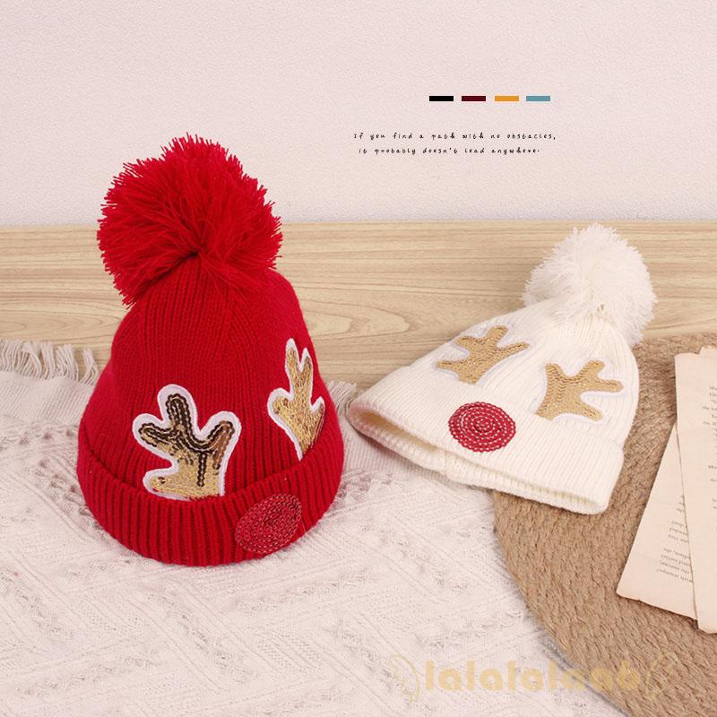 Mũ len dệt kim đính kim sa lấp lánh đen/đỏ/ trắng sữa cho bé vào mùa thu đông