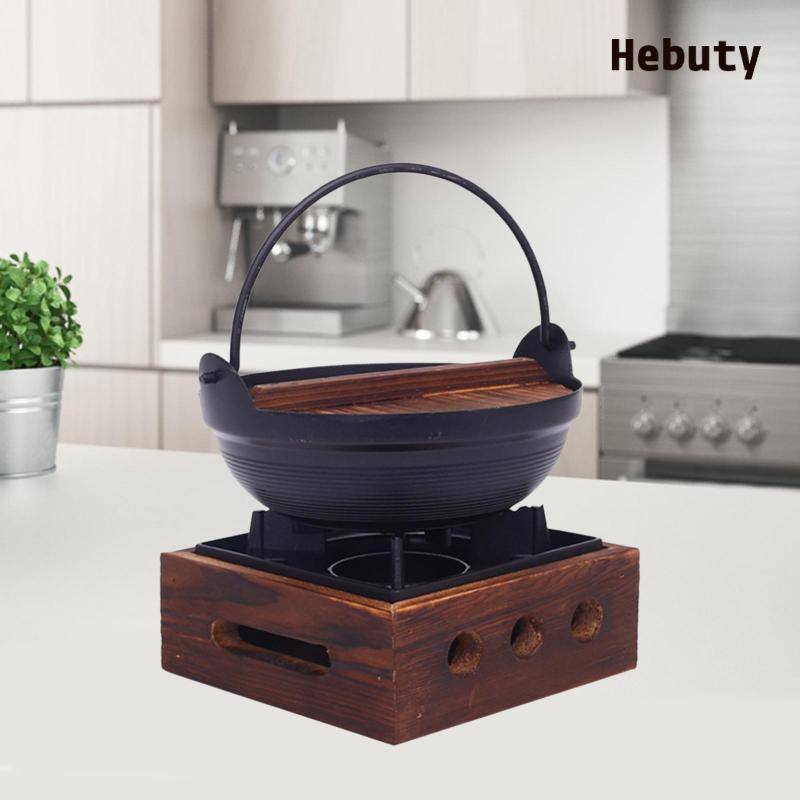 Nồi Hầm Sukiyaki Nhật Bản Có Móc Treo Bằng Sắt Và Nắp Gỗ Tiện Dụng