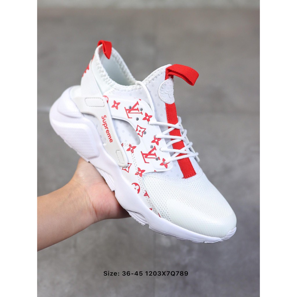 Giày Thể Thao Air Huarache Run Ultra 4 Màu Trắng Đỏ Phong Cách Retro