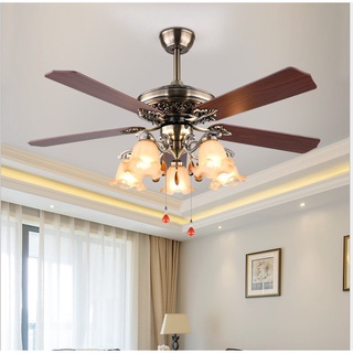   TẶNG BỘ MÓC TREO VÀ BÓNG LED  Quạt trần đèn tân cổ điển Pháp 6 tốc độ mát có khiển từ xa trang trí phòng khách 