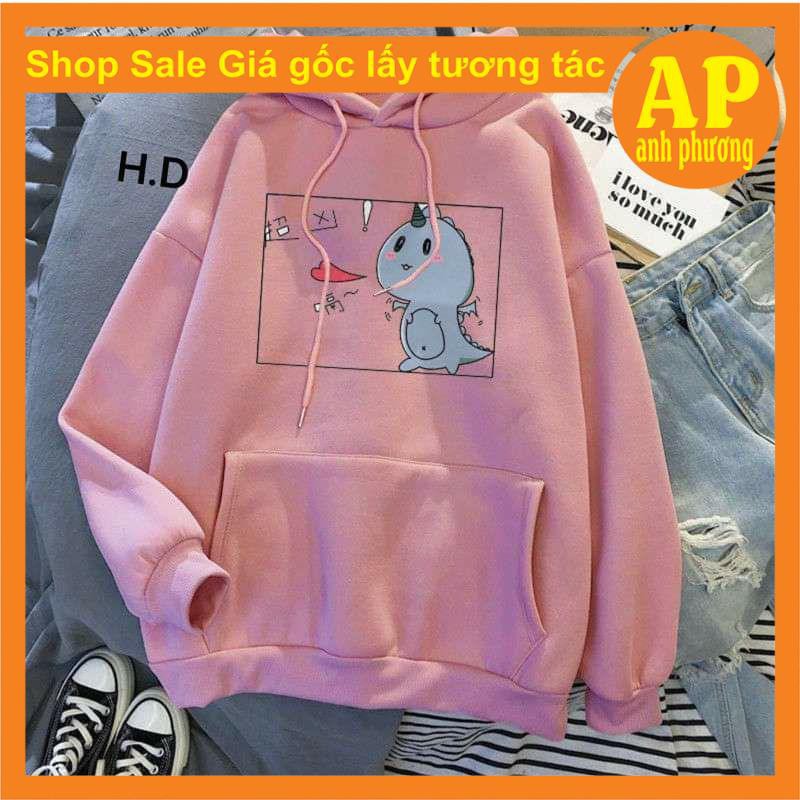 Áo hoodie khủng long thổi timChất liệu nỉ bôngform thụng nam nữ kiểu dáng unisexcó túi bụng và dây rút mũ