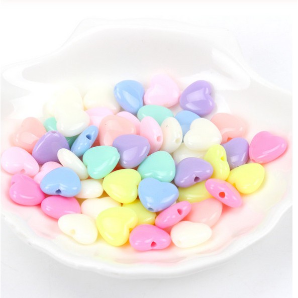 50 Hạt Xỏ Lỗ Làm Trang Sức Hình Trái Tim Nhiều Màu Sắc 12x11mm