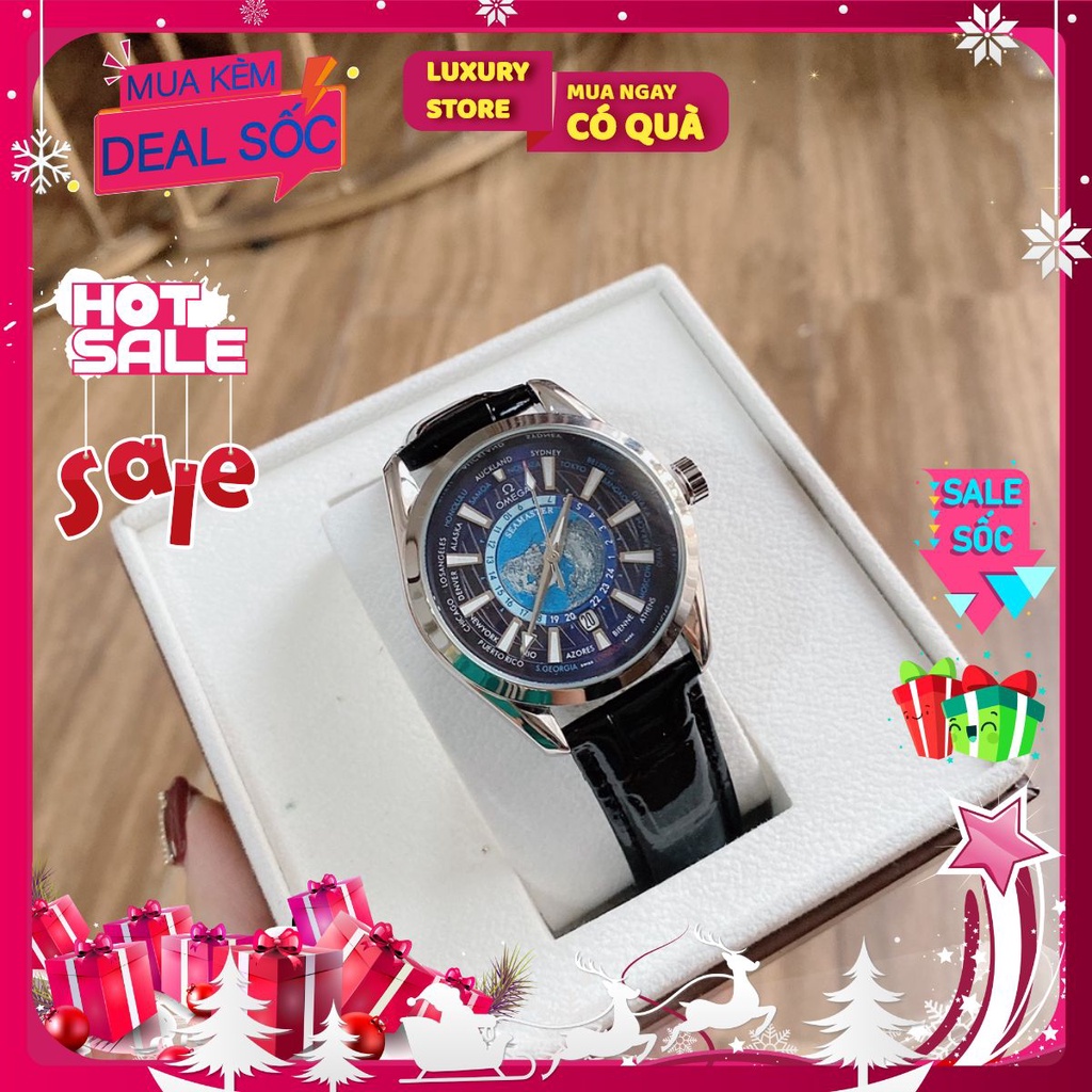 Đồng hồ nam Citizen mặt bản đồ dây da size 40mm - Hàng chính hãng
