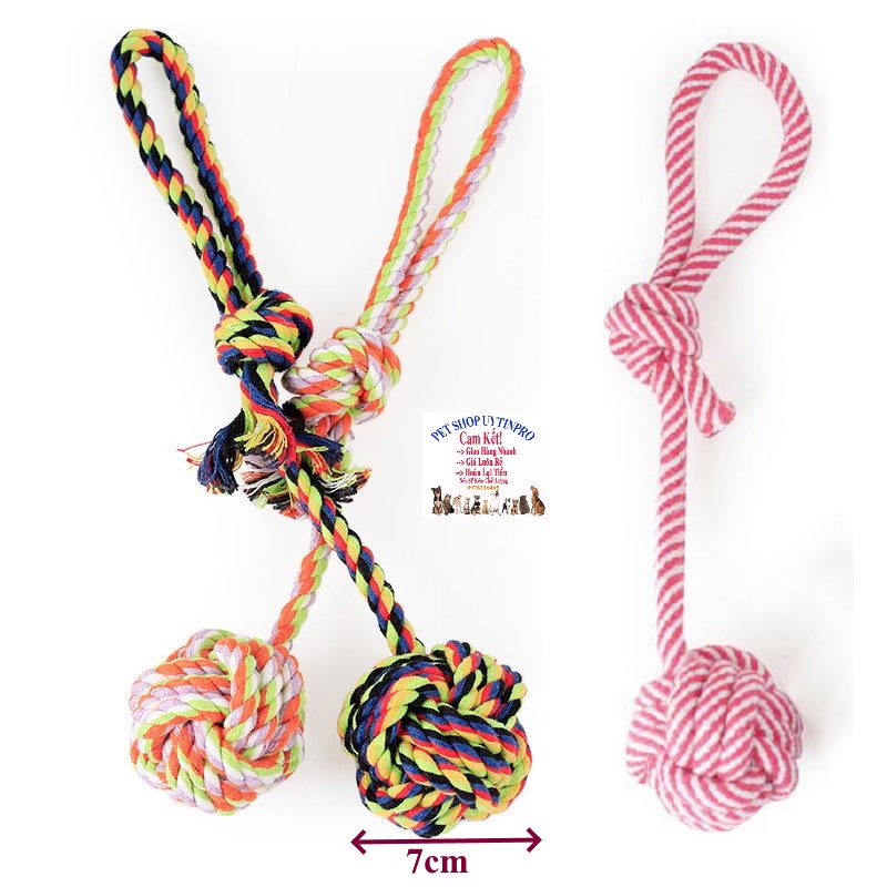 ĐỒ CHƠI DÂY THỪNG CHO THÚ CƯNG CHÓ MÈO Hình quả bóng có quay cầm Đường kính 7cm - Pet shop Uytinpro