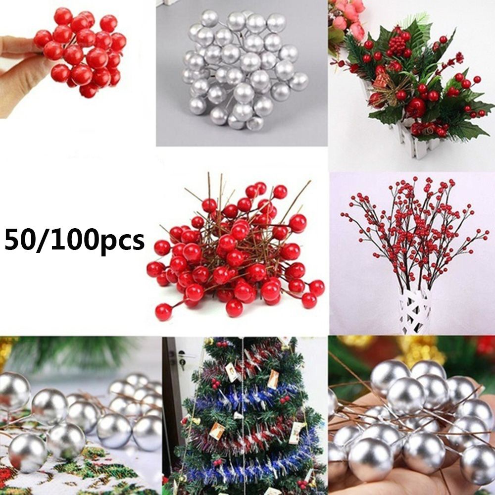 Set 50/100 cành cherry giả nhiều màu sắc tùy chọn dùng trang trí cây thông giáng sinh DIY
