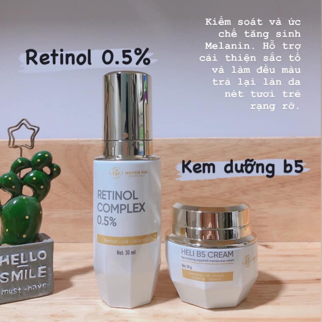 Combo Bộ Tái Sinh Retinol Complex Huyền Phi, Kem Phục Hồi Heli B5 Cream Dưỡng Da Tái Tạo Chăm Sóc Làn Da Khỏe Mạnh