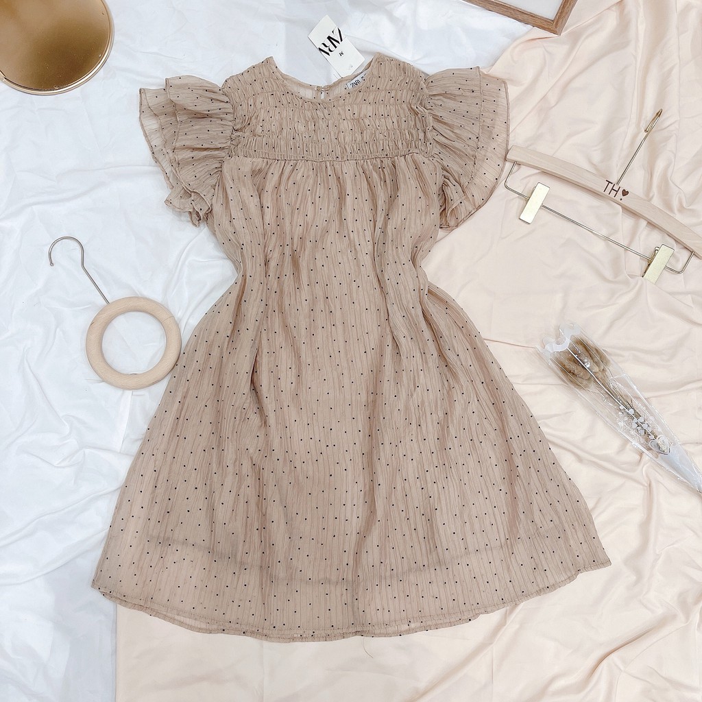 Váy Suông, Đầm Suông Chấm Bi Form Rộng Chất Vải Mịn Mát - Tay Cánh Tiên Tiểu Thư Siêu Xinh