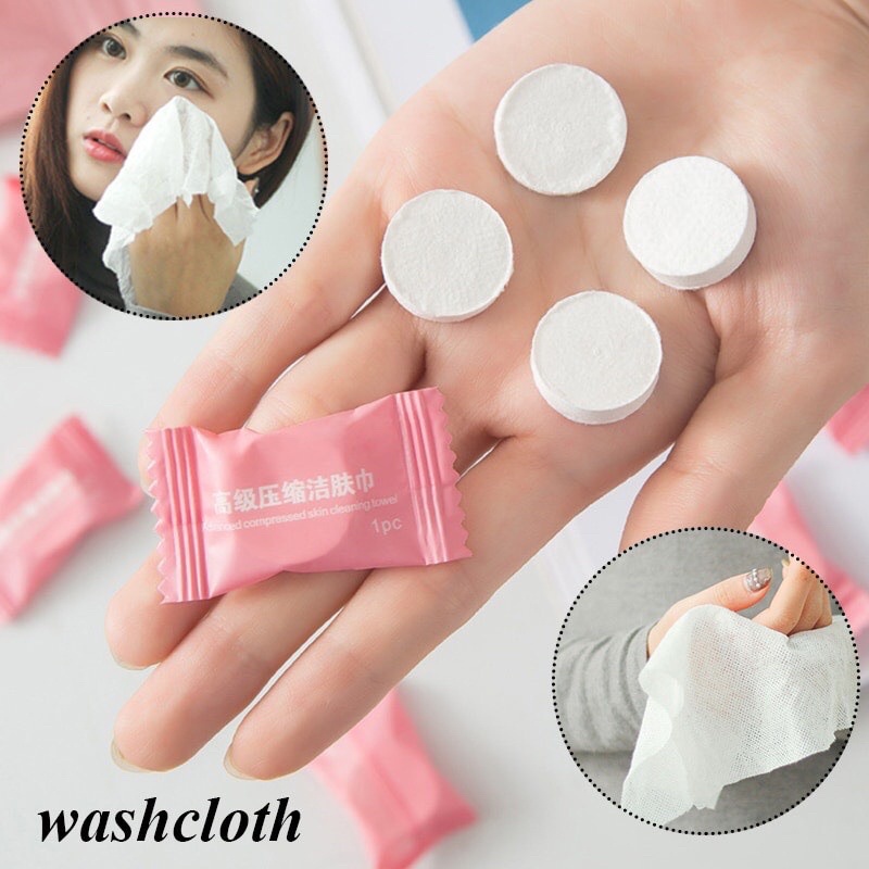 1 viên khăn giấy nén hình viên kẹo bỏ túi khi đi du lịch