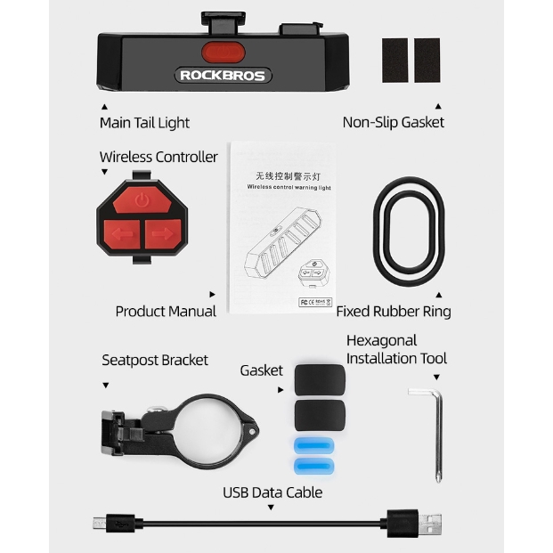 Đèn led ROCKBROS siêu sáng sạc lại bằng cổng USB thiết kế gắn yên xe đạp leo núi tiện dụng cỡ 95.8*26.8CM