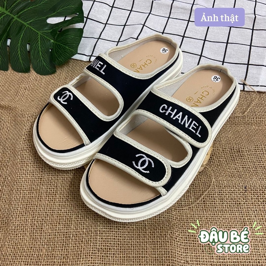Dép Sandal Nữ 2 Quai Ngang Dán Cha.nel Hottrend - Dép Xăng Đan Đế Bánh Mì Cao 3cm Thời Trang Đi Biển Mùa Hè -Daube- D012