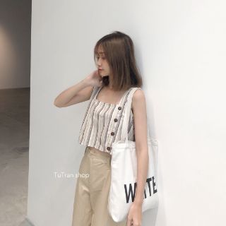Tanktop linen cổ vuông