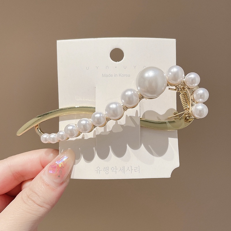 Kẹp Tóc Kim Loại Đính Hạt Ngọc Trai Phong Cách Hàn Quốc