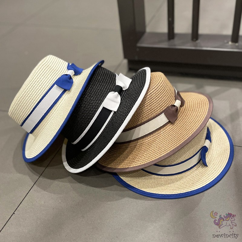 Mũ rơm phối nơ phong cách Hepburn thời trang mùa hè cho bé gái