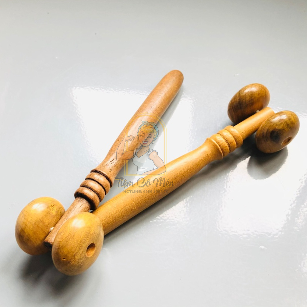 Cây Lăn Mát xa Mặt Mũi Bằng Gỗ thơm - kích thích các huyệt đạo Để Phòng &amp; Trị Bệnh