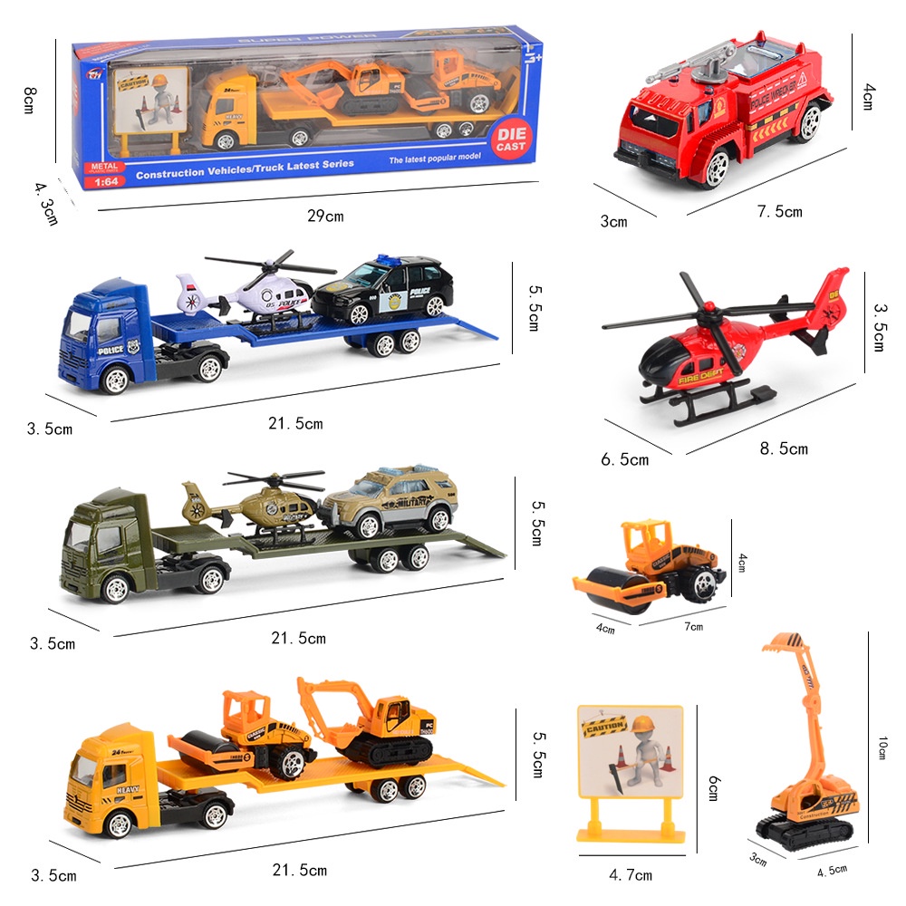 ZHAN QI TOYS Xe tải chở hàng đồ chơi  có 2 xe hợp kim nhỏ dành cho trẻ em