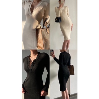 Đầm len body cổ V