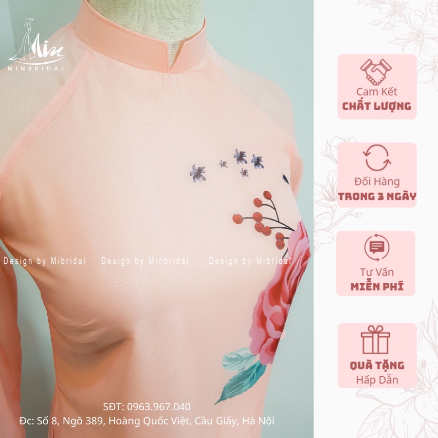 Áo dài các tân dáng xuông 4 tà chất liệu voan tơ óng in hoa văn, màu vàng | BigBuy360 - bigbuy360.vn