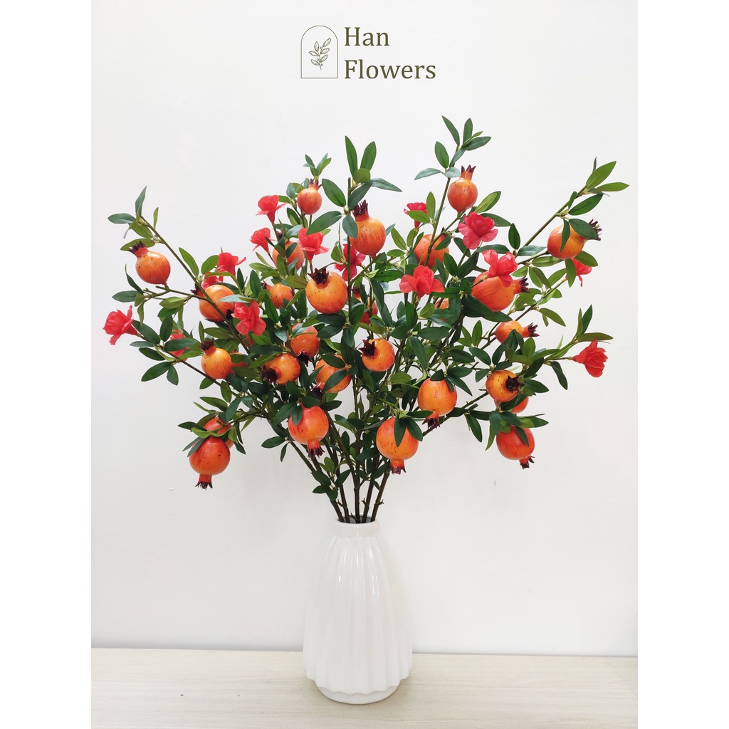 Cành lựu 5,6,9 quả giả cắm bình trang trí nhà cửa hút tài lộc, phụ kiện chụp hình - Hàng cao cấp mẫu mới Han decor