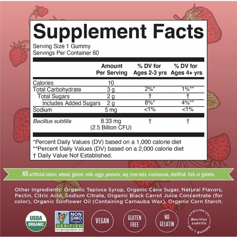 Kẹo dẻo lợi khuẩn hữu cơ thuần chay Mary Ruth's Probiotic cho bé từ 2 tuổi 60viên USA