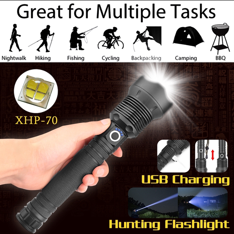 Đèn pin USB Xhp70.2 8000LM phóng to mạnh mẽ chạy pin Xhp50 18650/26650