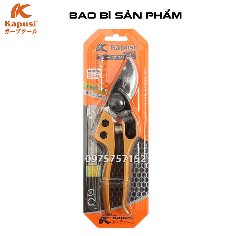 Kéo cắt cành trợ lực cán vàng Nhật Kapusi JAPAN, thép SK5 siêu sắc phủ Teflon chống dính, cán hợp kim nhôm đúc siêu bền