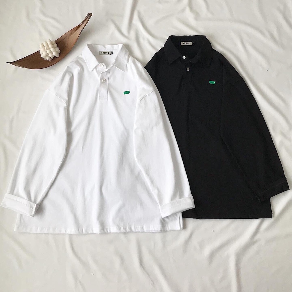 Áo Thun Polo Nữ Dài Tay Áo Phông Nữ  Form Rộng Có Cổ Trơn Basic Chất Liệu Cotton Thô 3 Màu Đen Trắng Nâu Rêu RWE 10236